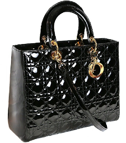 Dior Black Quilted Patent Lady Dior Bag