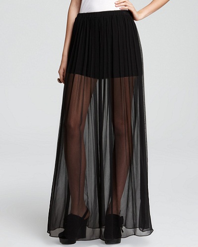 Black Netted Semi-Transparent Long Skirt