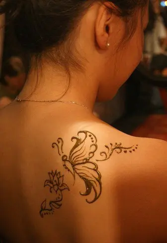Closeup henna tattoo on womans shoulder Stock Photo  Alamy
