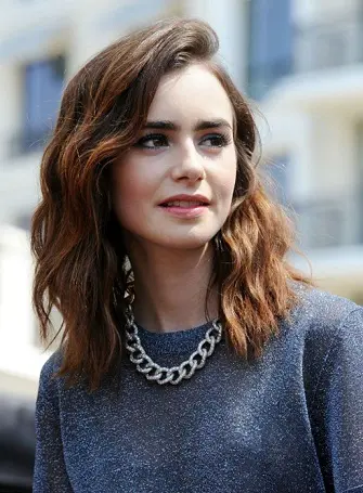 Lily Collins Straight Medium Brown Bob Hairstyle  Steal Her Style