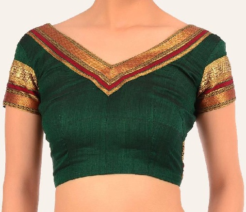 Green Blouse With Yellow Ochre Border