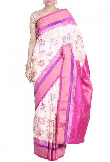 The Pink and White Pochampally Saree