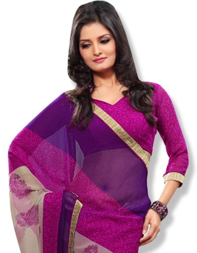 The Full Sleeve Pink And Violet Color Saree