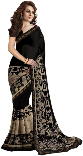 Cheap Sarees-Black Coloured Georgette Printed Sari 8