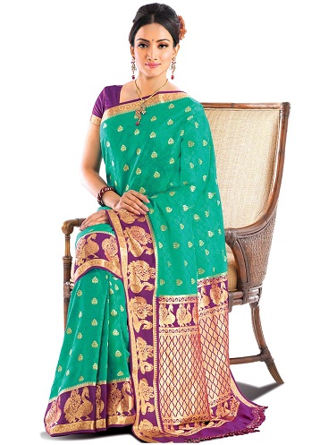 Green Mysore Silk Designer Sari