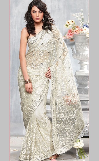 Latest Designer Net Saree With Mono Colored Patch Works