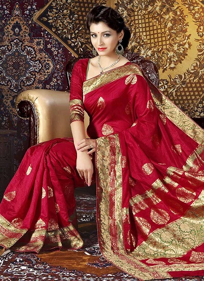 Red Banarasi Silk With Golden Detailing Latest Saree
