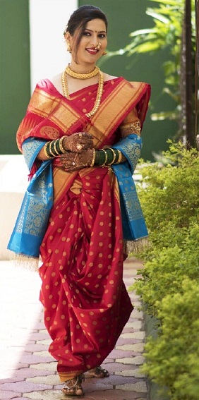 Readymade Red Nauvari Saree – Kalapuri