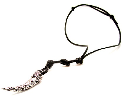 Black Leather Mens Chains with Steel Peacock Horn Pendant