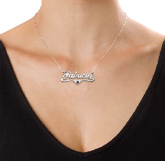 Crystal Name Plate Necklace with Heart