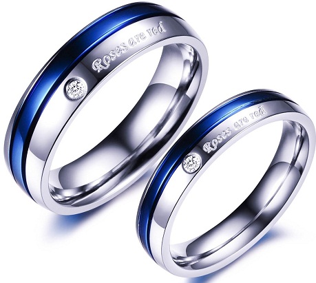 Blue Touch on Platinum Rings for Couples