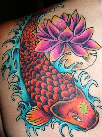Fish Lotus Tattoo Design