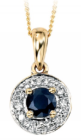 Blue Sapphire Gold Pendant with Pave Diamonds