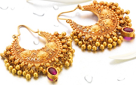 Jhumka Gold Earrings with Emeralds