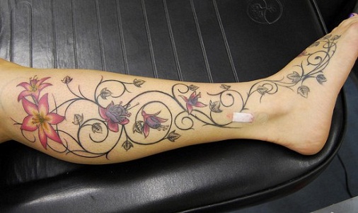 Lily Orchid Tattoo Design On Leg8