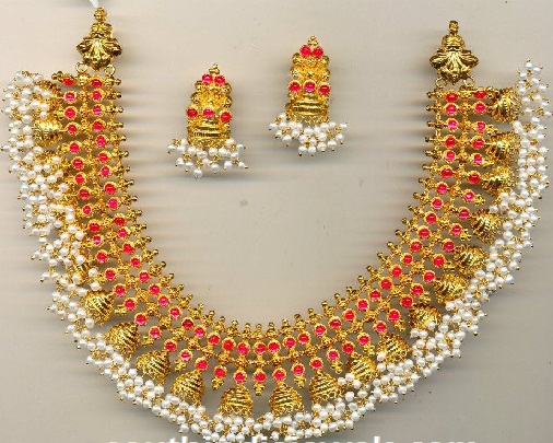 Pearl Jhumka Antique Necklace