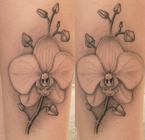 Single needle cross and orchid tattoos for Vanness Wu
