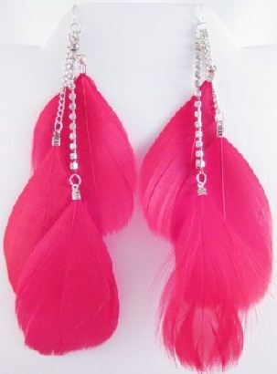 the pink feather earrings