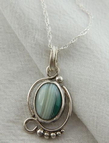 The Green Banded Agate Pendant in Silver