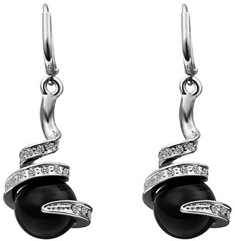 White Gold Earrings with Black Pearl
