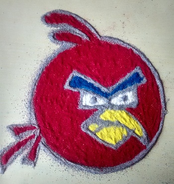 Angry Bird Easy Cartoon Rangoli for Kids