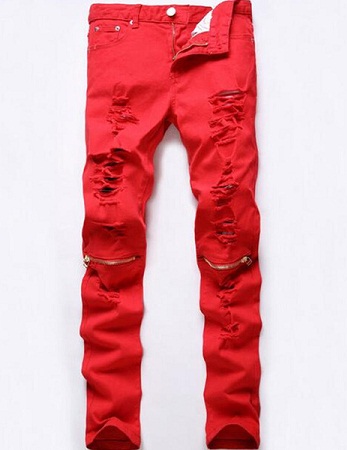 Bright Red Mens Ripped Jeans
