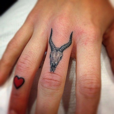 Capricorn Head Tattoo On Finger