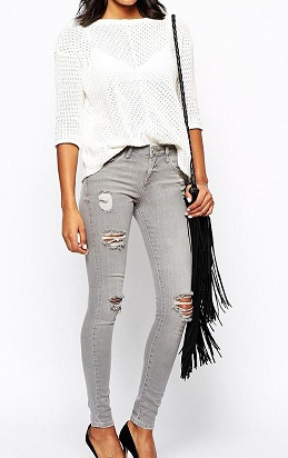 Distressed Womens Grey Jeans
