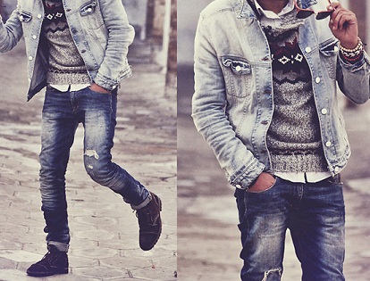 Knee and Hip Distressed Jeans