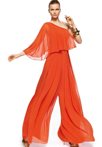 One Shoulder Orange Designer Jumpsuit for Women