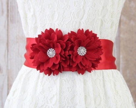 Flower Sash Red Belt for Wedding