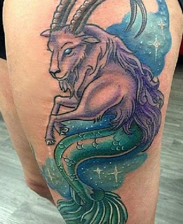 Colorful Capricorn Symbol Tattoo