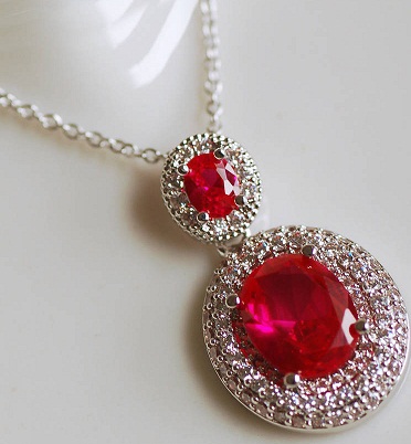 Vintage Style Oval and Pave Ruby Pendent Necklace