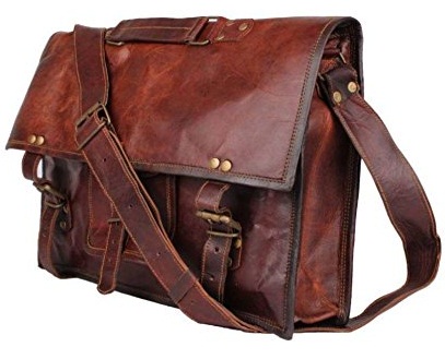 15” Leather Laptop Crossover Messenger Bag