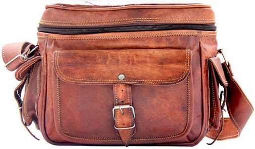 Crafts Vintage Leather Brown Travel Camera Bag - Men & Women