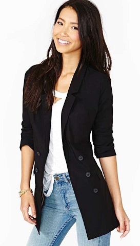Simple Full-Length Black Blazer for Girls