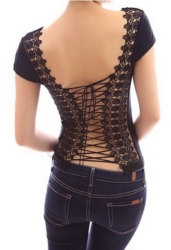 The Black Laced Backless Top