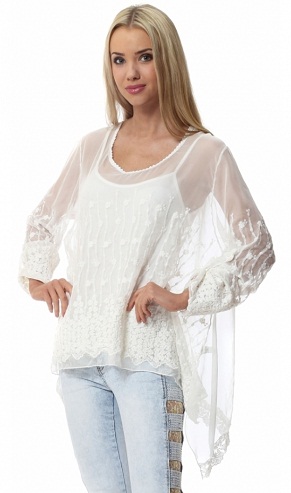 White Embroidered Silk Top