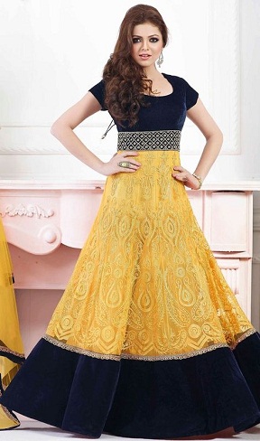 Yellow Embroidered Net Anarkali Suit