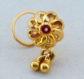 18 K Gold Designer Nose Ring with Bells