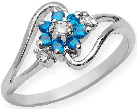 Blue Stone Floral Silver Ring