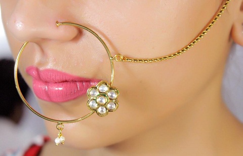 Designer Bridal Nose Ring with Chain