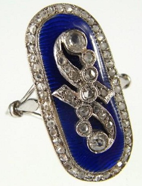 Edwardian Blue Diamond Ring in Platinum
