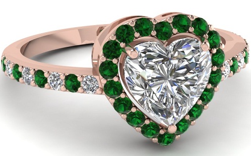 Emerald Engagement Ring with Heart Shape Diamond
