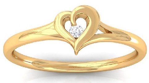 Golden Diamond Ring with Heart for Women