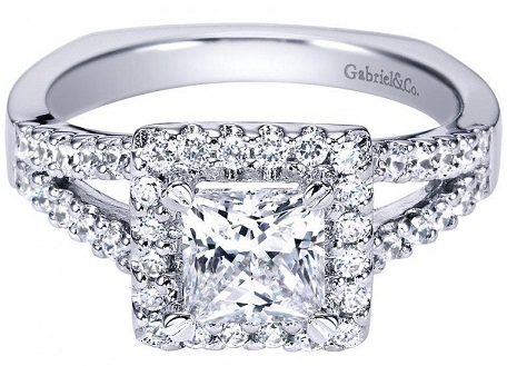 Halo Split Shank Princess Cut Engagement Ring