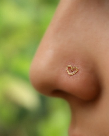 Heart Shaped Golden Nose Ring