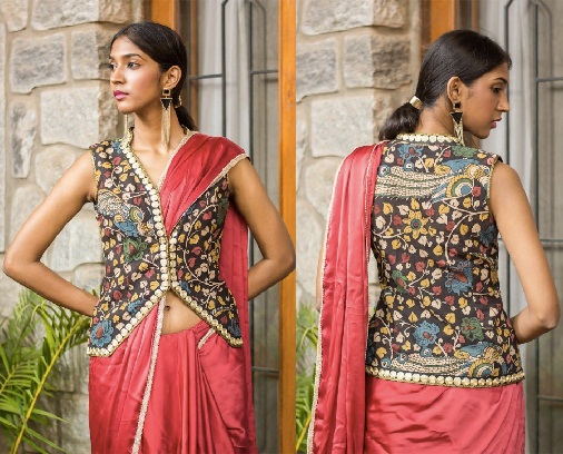 Jacket Style Cotton Readymade Blouse with Saree