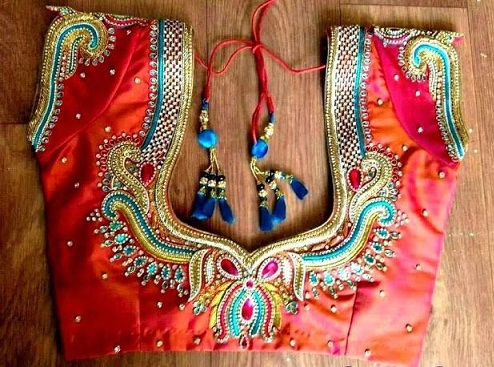 Maggam Work with Beads on Blouse 1