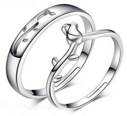 Silver Roses Couple Rings